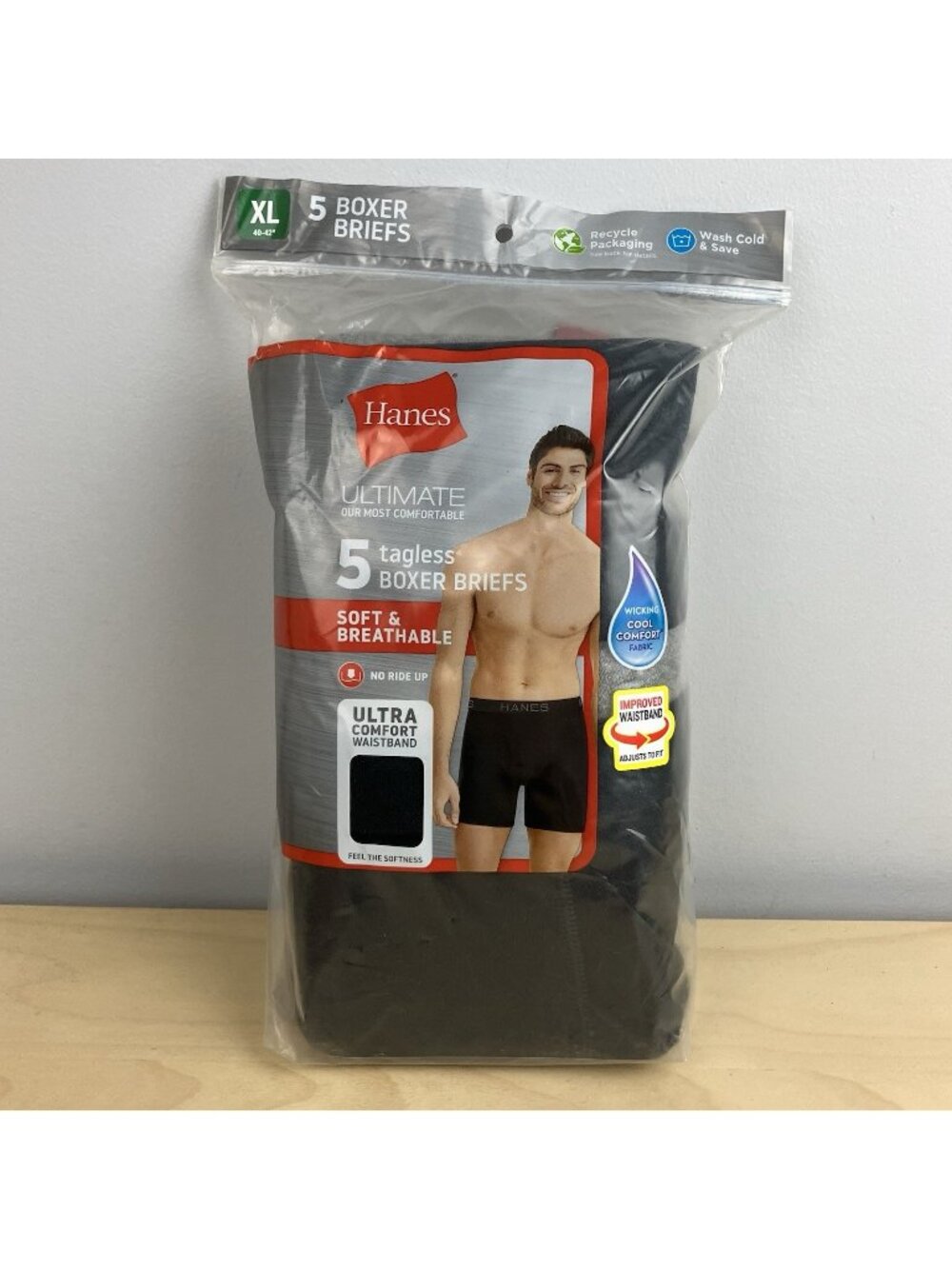 Hanes XL Boxer Briefs Black/Gray Men's Tagless Ultimate Comfort 5Pk Ultra Soft